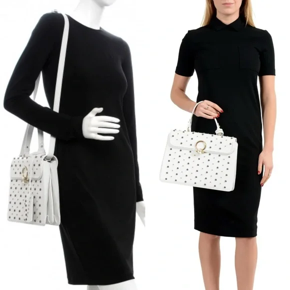 •••SOLD•••Retailed $3550 Versace Calfskin Studded DV Satchel White Bag - Picture 3 of 17